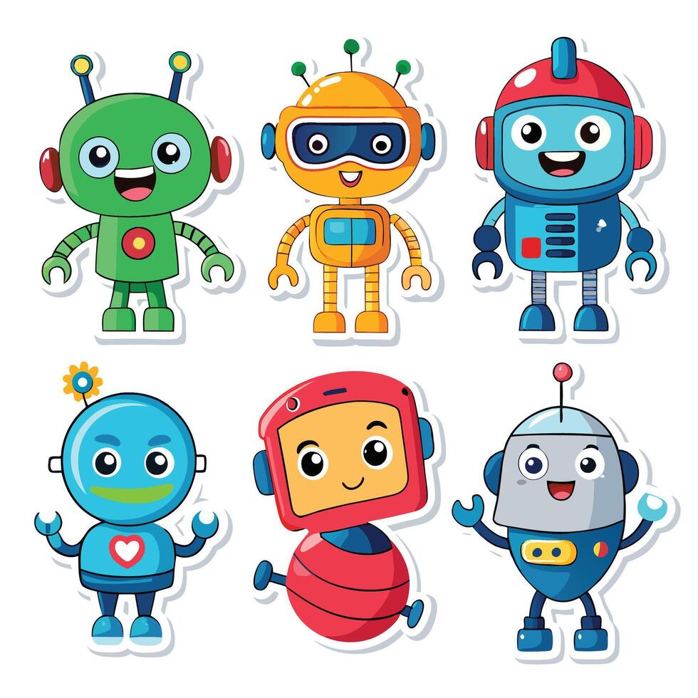 set of cute robots illustration vector
