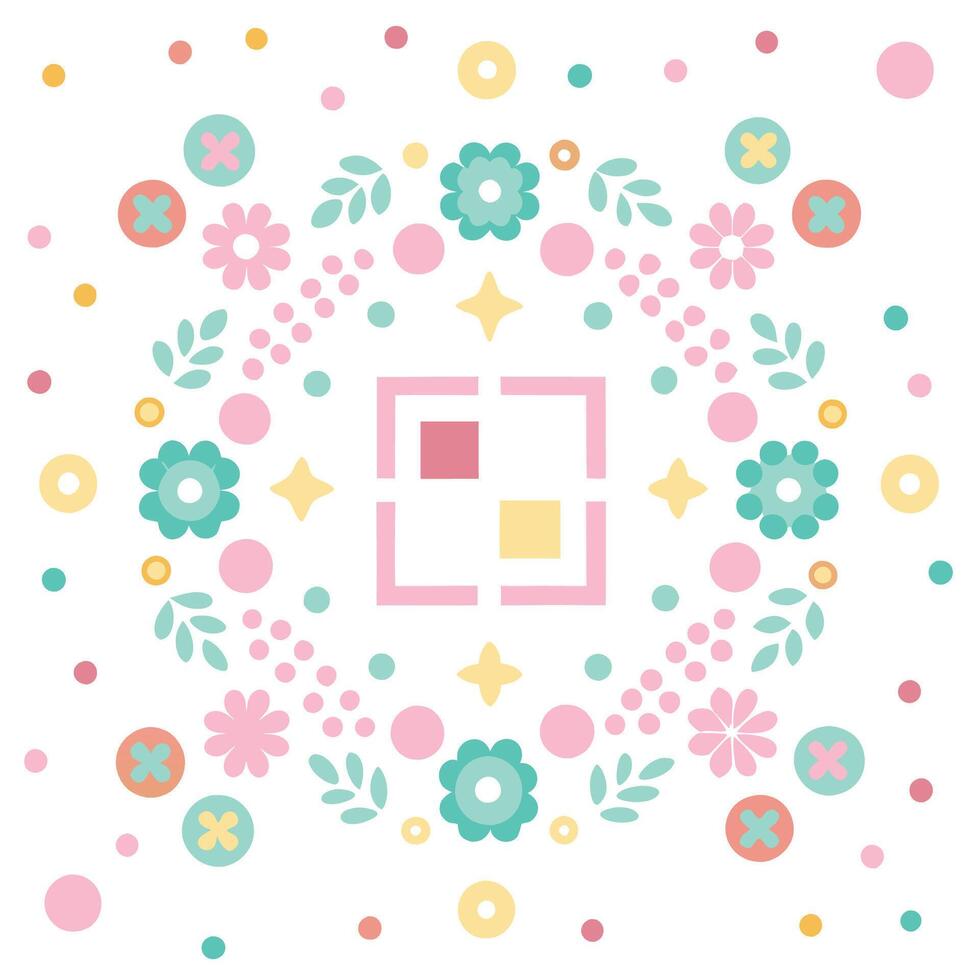 a square with flowers and dots on it vector