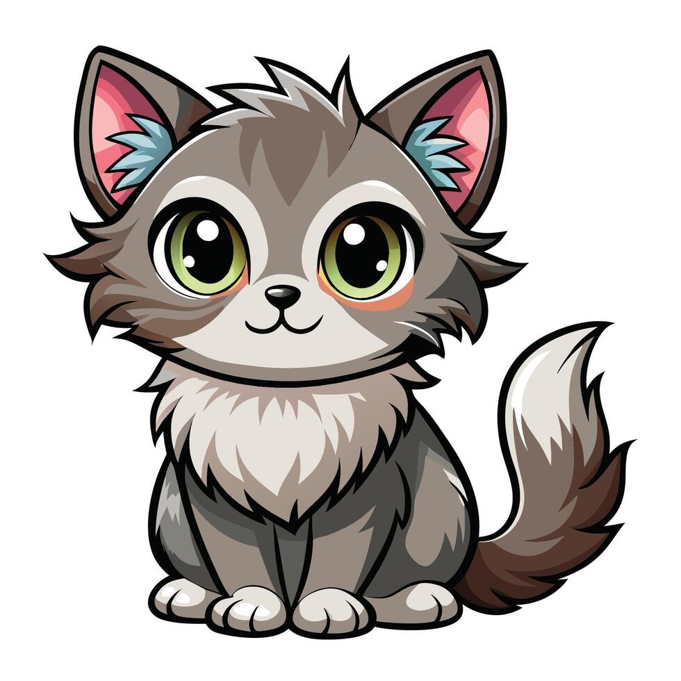a cartoon gray cat with big eyes vector