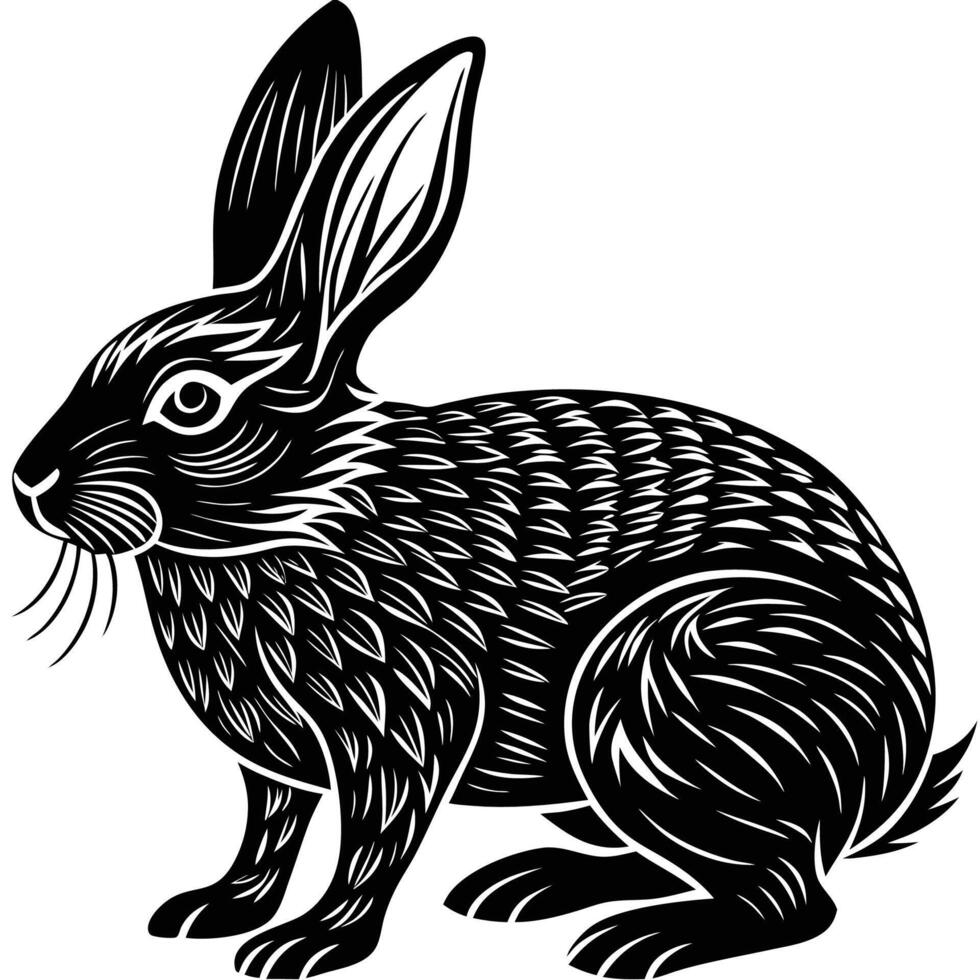 a black and white illustration of a rabbit vector