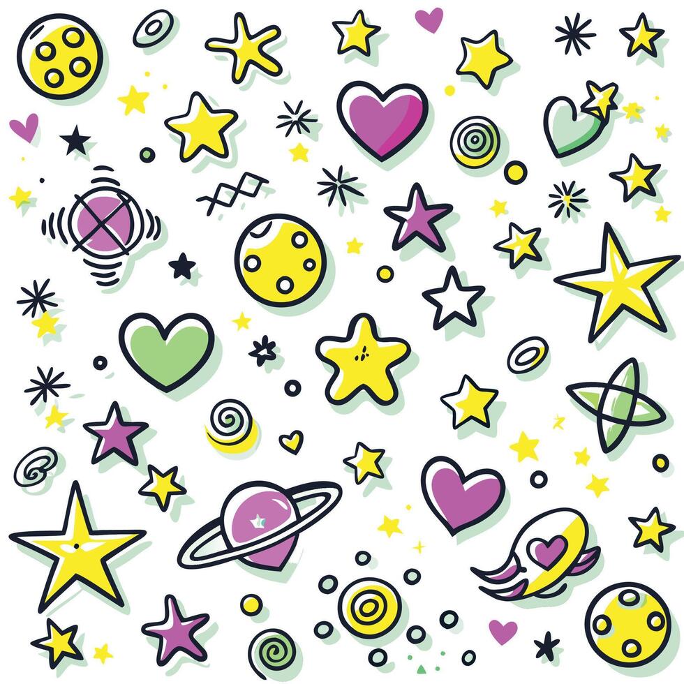a set of stars and hearts with a heart and a star vector