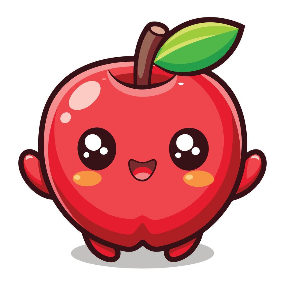 a cartoon red apple with a green leaf vector