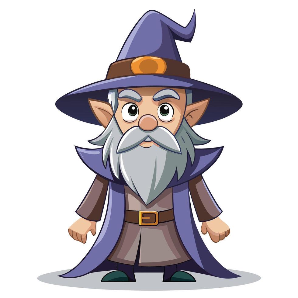 cartoon wizard with long white beard and hat vector