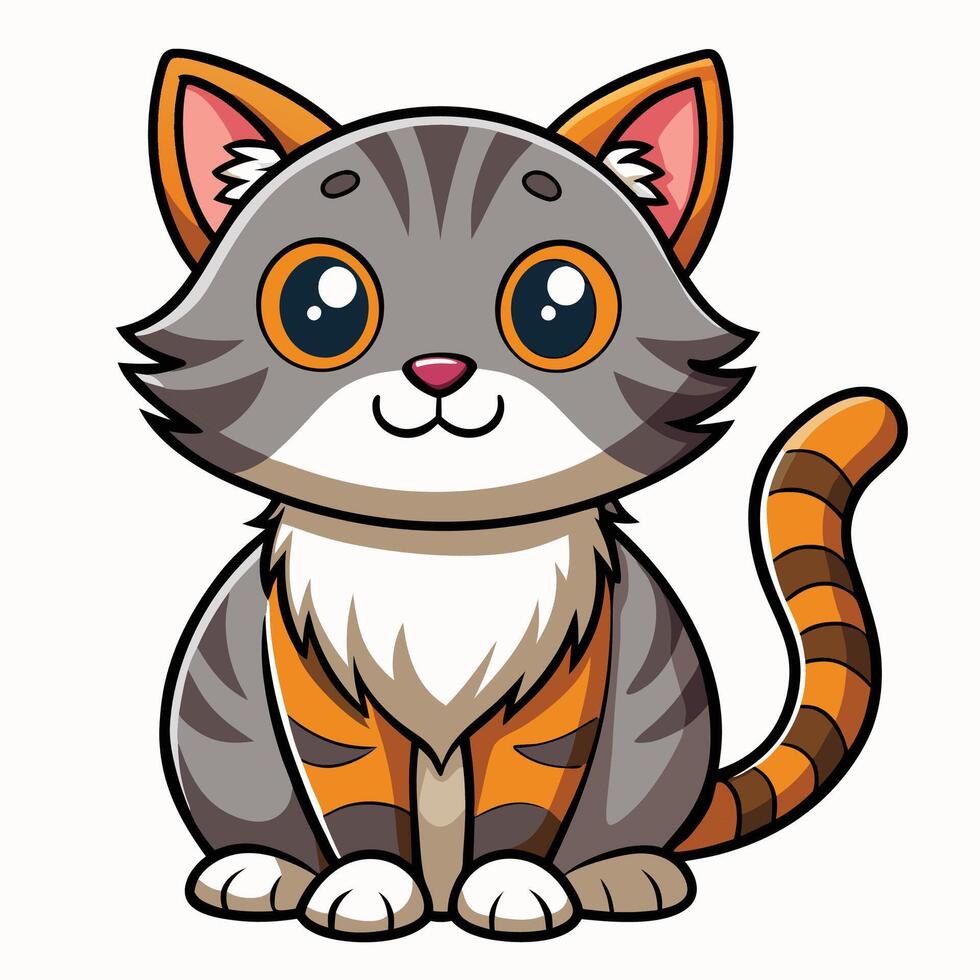 a cartoon cat with big eyes and a striped tail vector