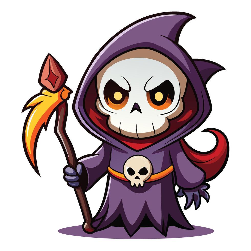 cartoon grim reaper with a scythe and a skull vector