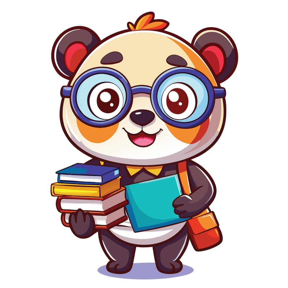 panda with glasses and books vector