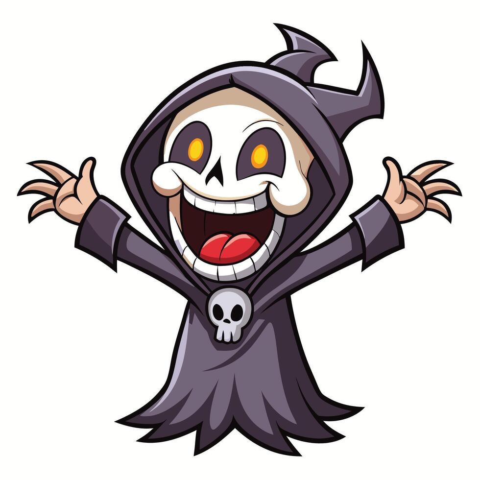 cartoon grim reaper with open mouth and arms up vector