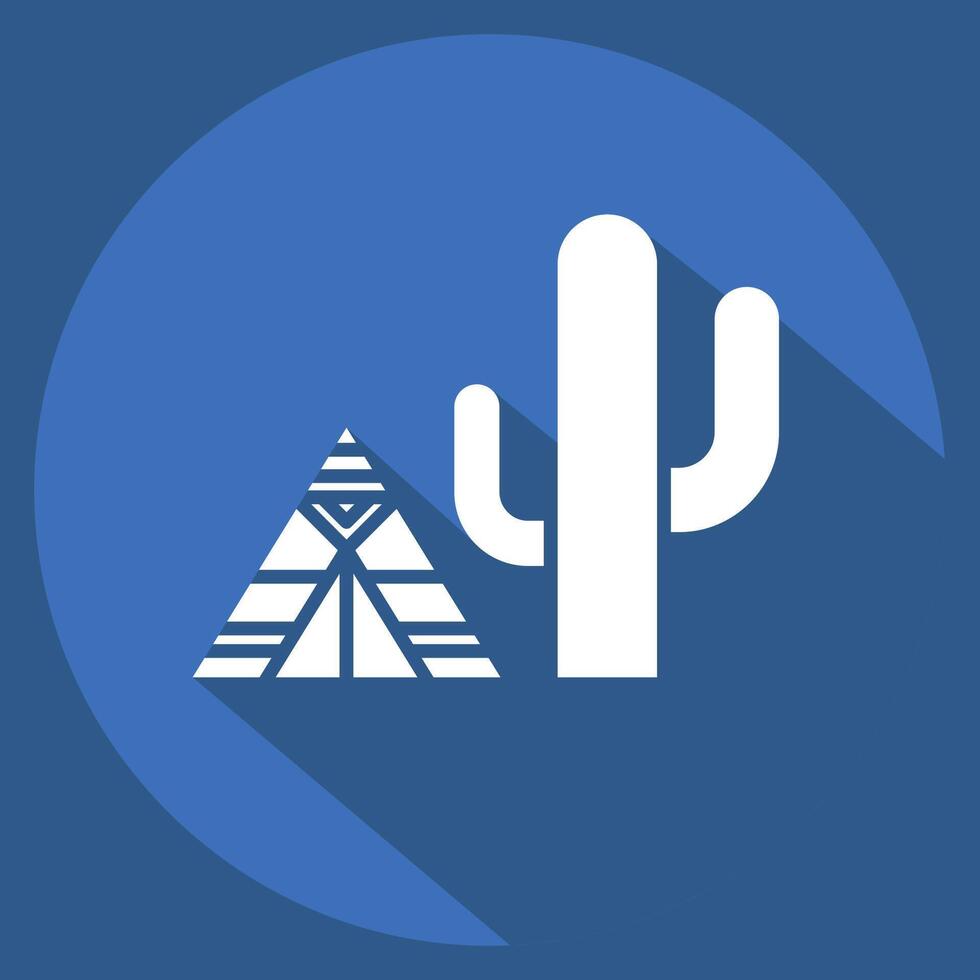Icon Cactus. related to Native American symbol. long shadow style. design editable vector