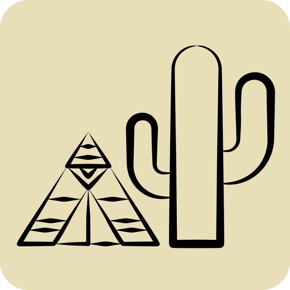 Icon Cactus. related to Native American symbol. hand drawn style. design editable vector