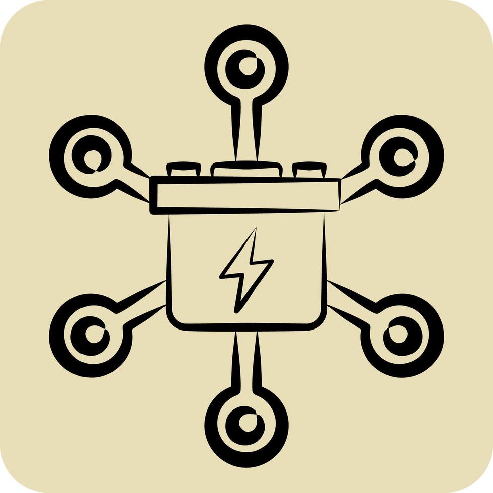 Icon Grid Energy Storage. related to Energy Storage symbol. hand drawn style. editable vector