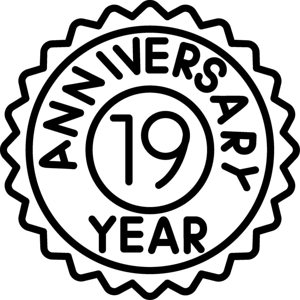 19th Anniversary Line Icon vector