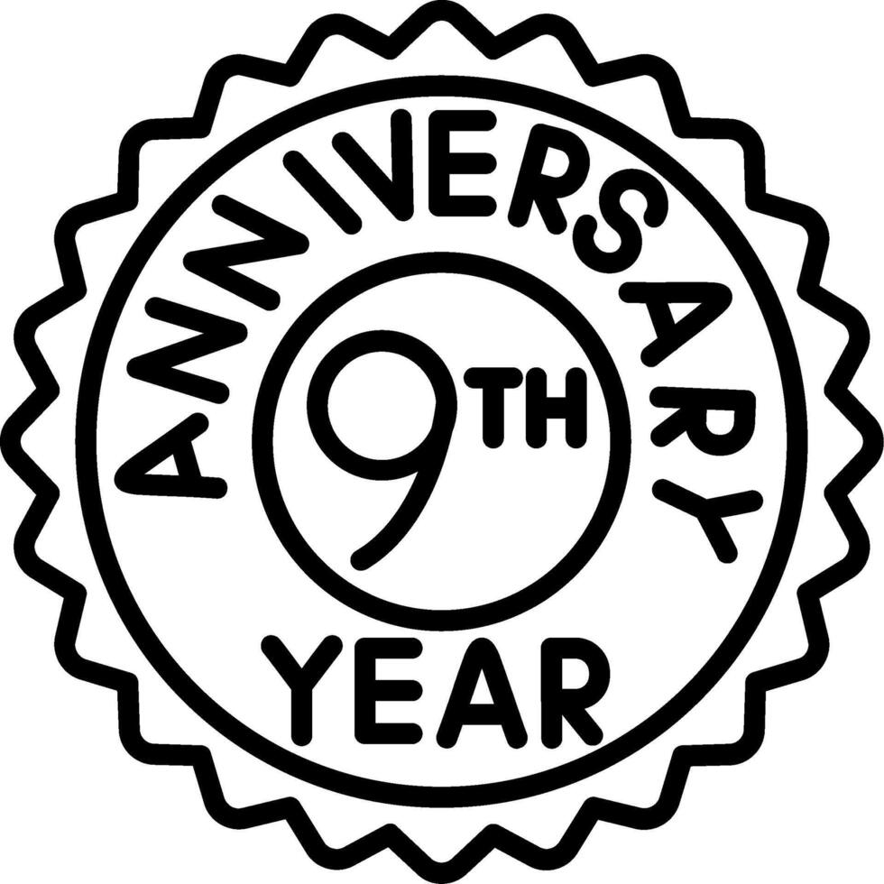 9th Anniversary Line Icon vector