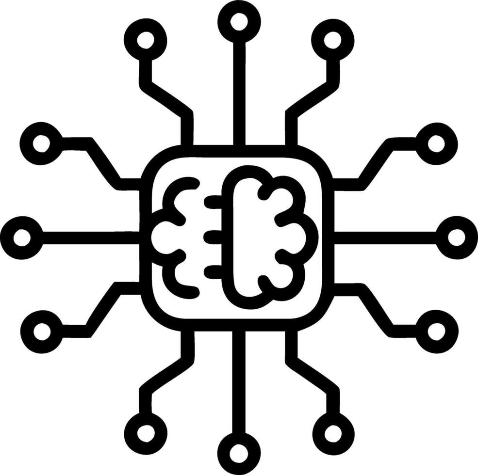Abstract AI chip with glowing pathways on an isolated white background vector