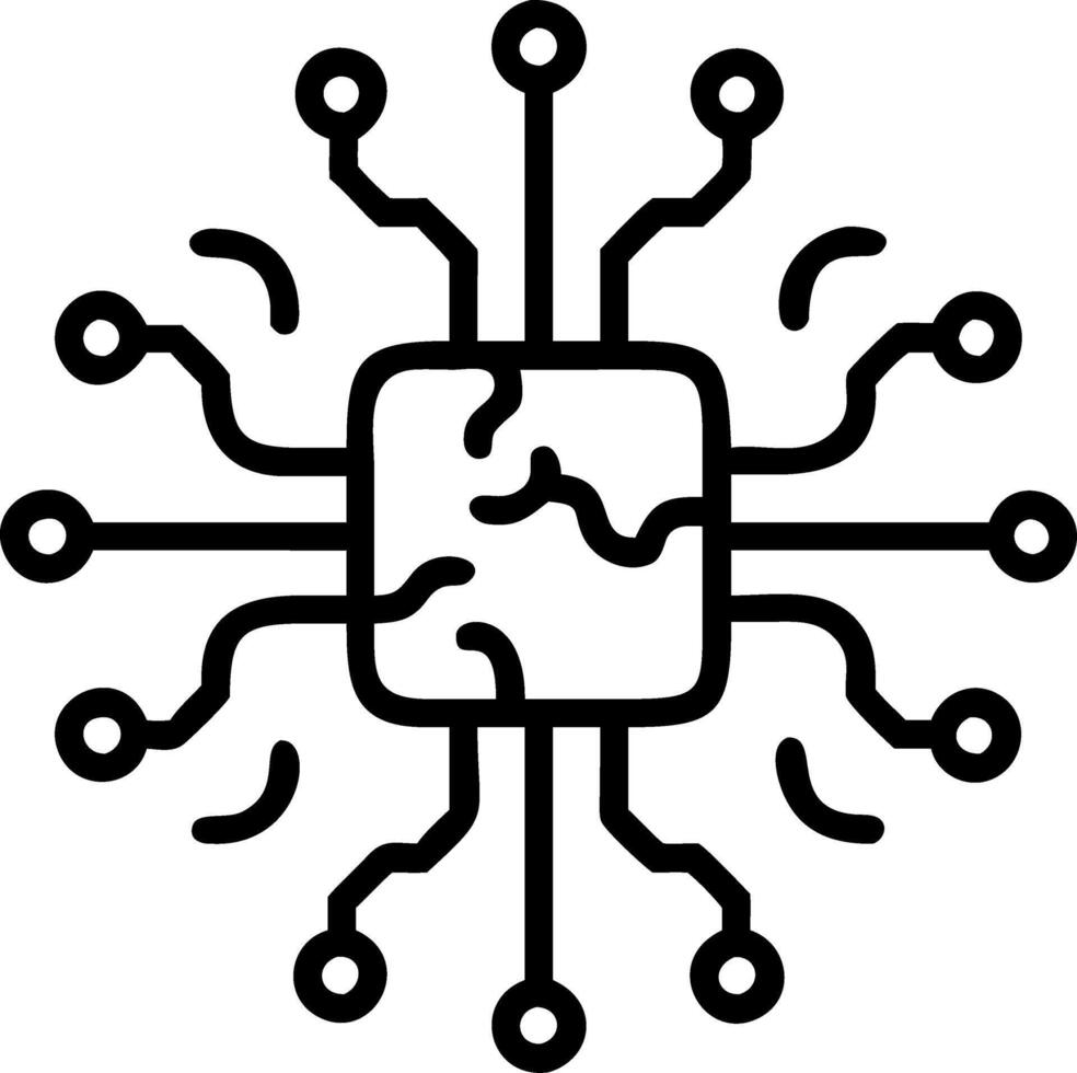 Abstract AI chip with neural circuits on an isolated white background vector