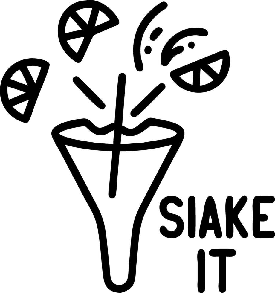 Floating cocktail shaker with citrus slices forming a vibrant splash with Shake It text vector