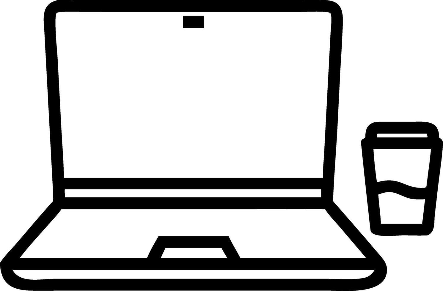 Glossy laptop with holographic coffee cup floating above isolated with copy space vector
