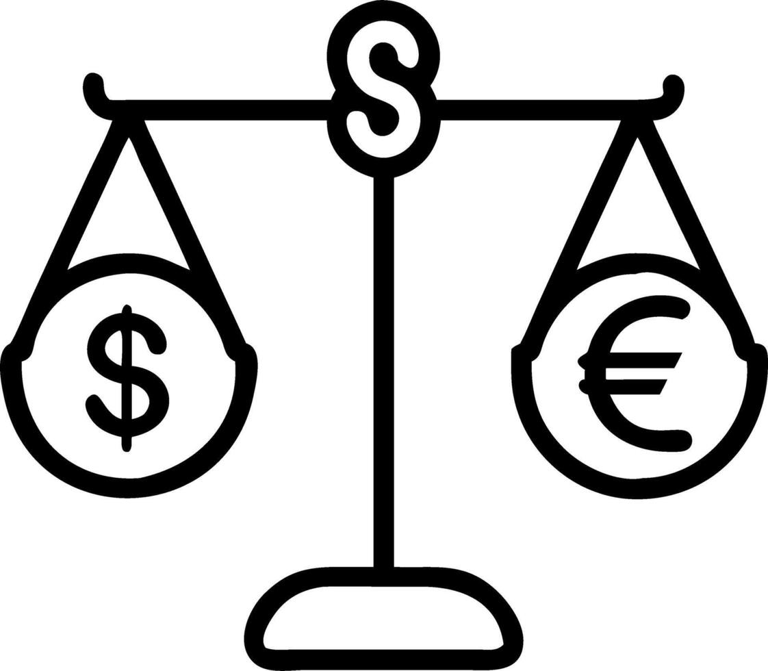 Glowing abstract balance scales with floating dollar and euro symbols vector