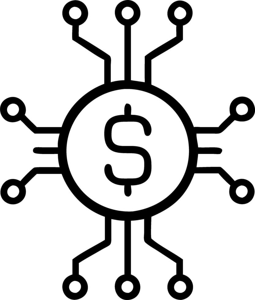 Glowing abstract circuit forming a dollar sign with streaming data vector