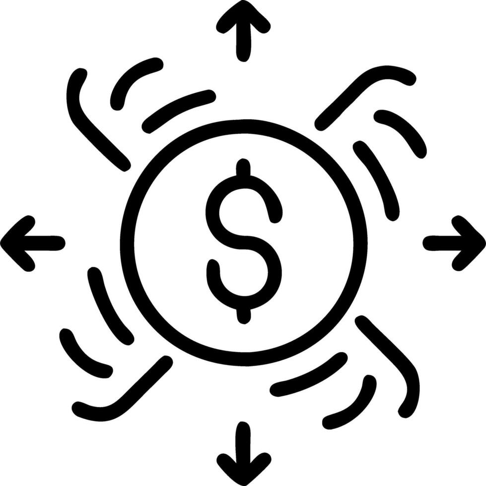 Glowing abstract dollar sign with swirling marketing icons vector