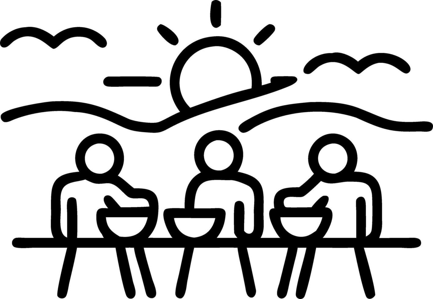 Group of friends enjoying cocktails at a beach bar during sunset vector