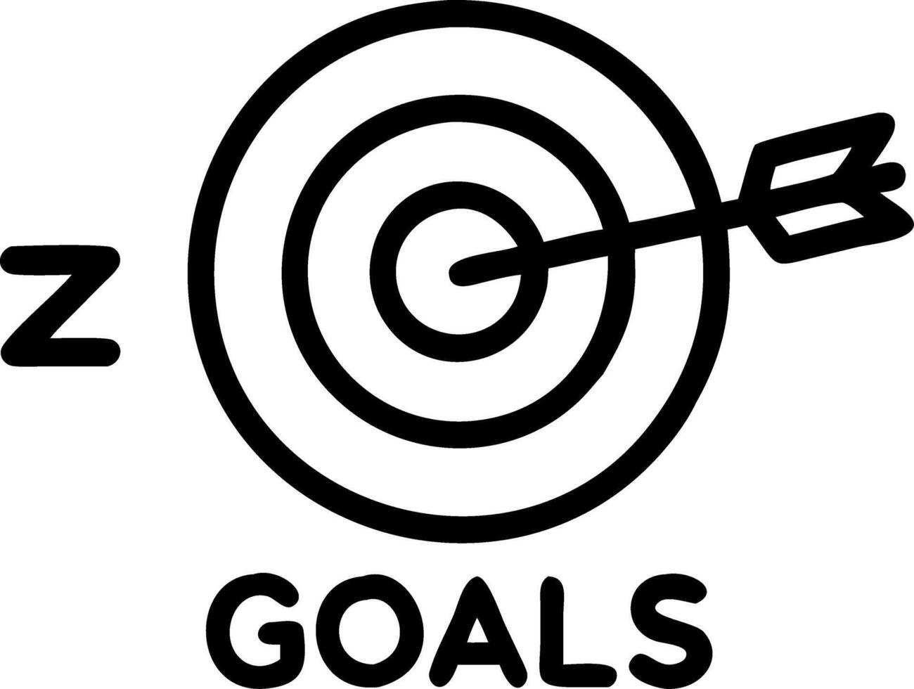 Isolated of a target and arrow with the word Goals vector