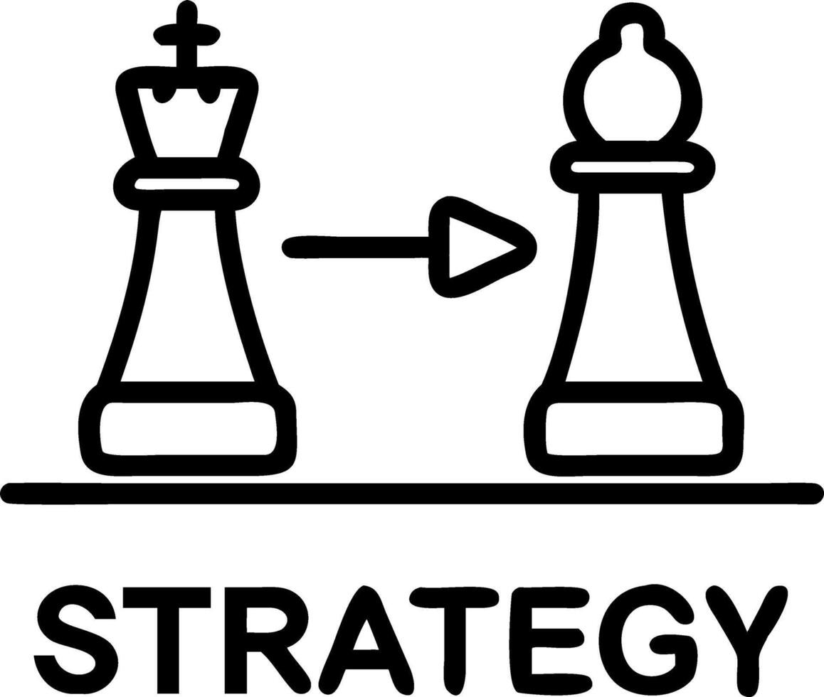 of isolated chess pieces and strategy board with the word Strategy vector