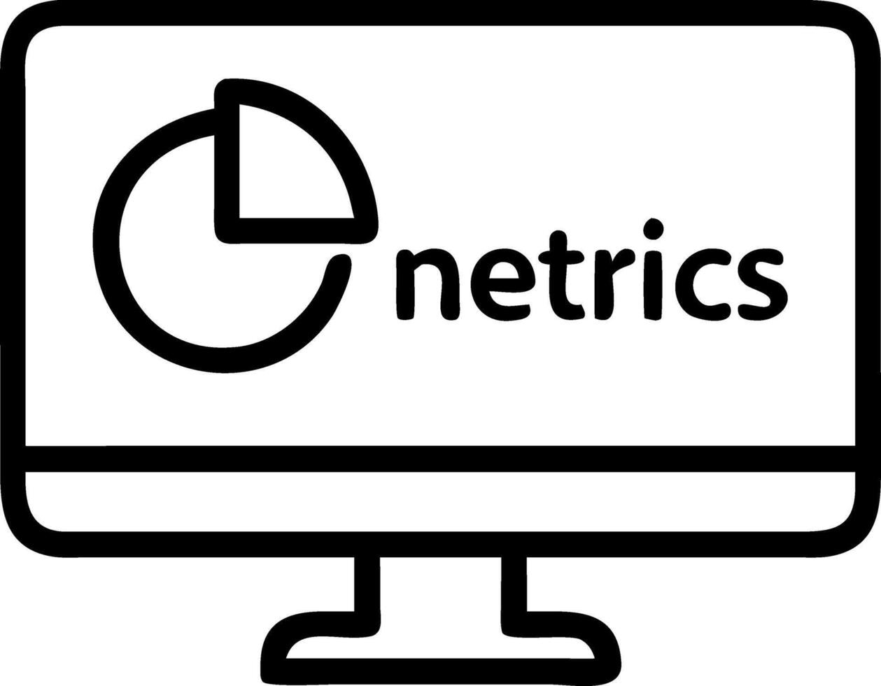 of isolated computer monitor and pie chart with the word Metrics vector