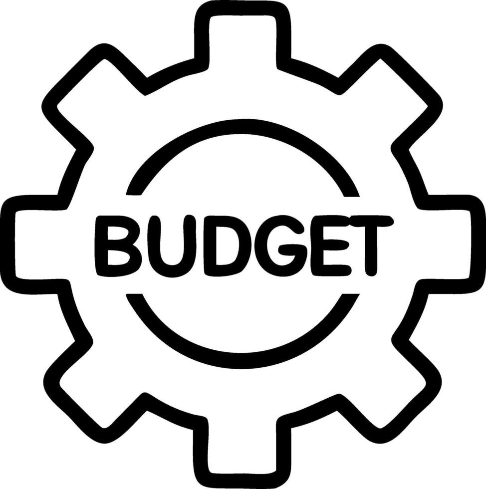 of isolated dollar sign and gears with the word Budget vector