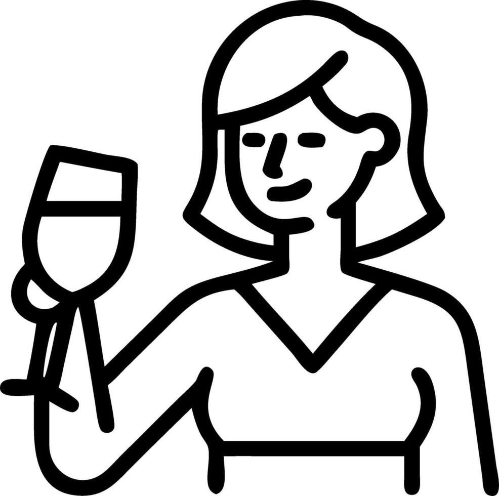 Woman enjoying a glass of red wine while cooking in her kitchen vector