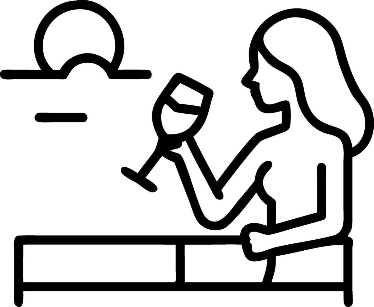 Woman enjoying a glass of wine while watching the sunset from a balcony vector