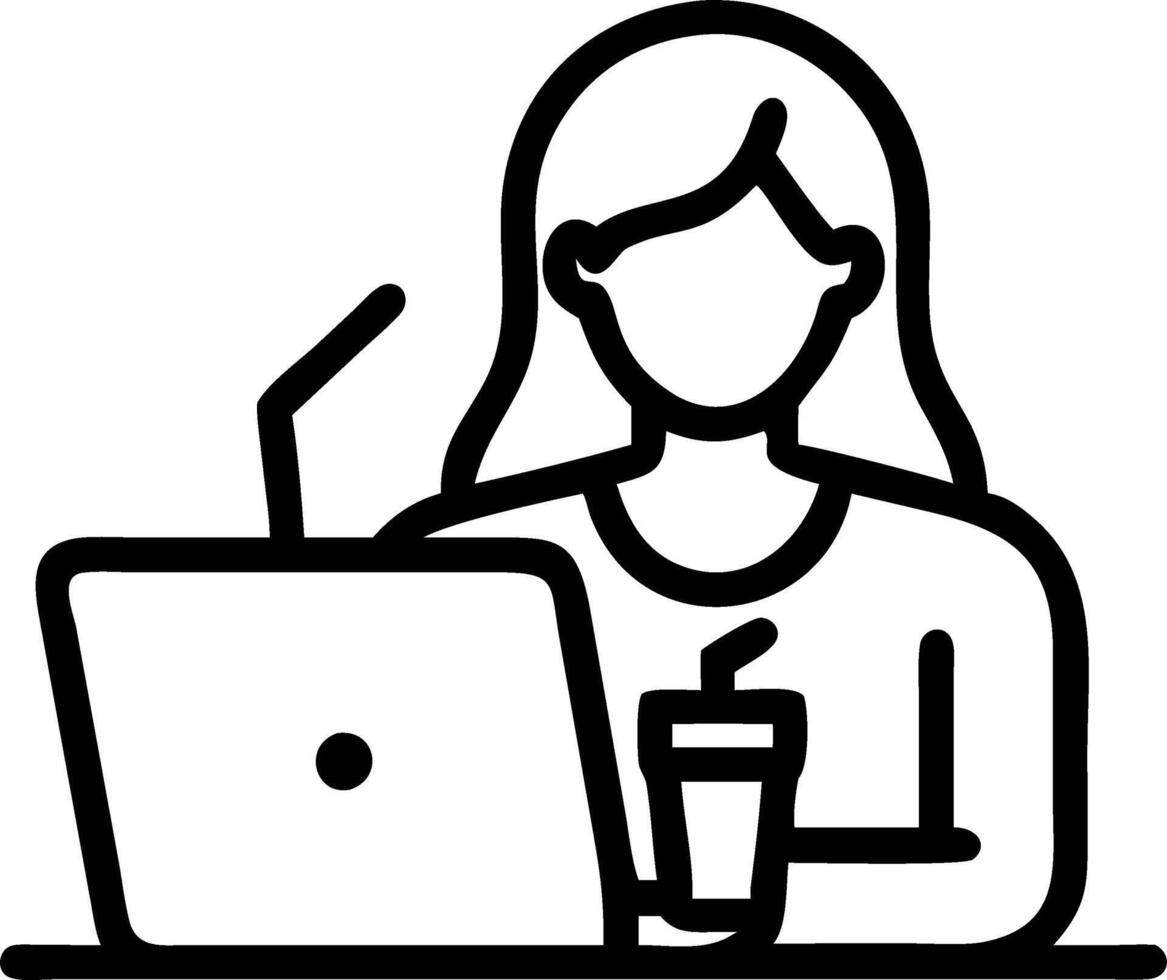 Woman sipping a smoothie while working on a laptop in a cozy caf vector