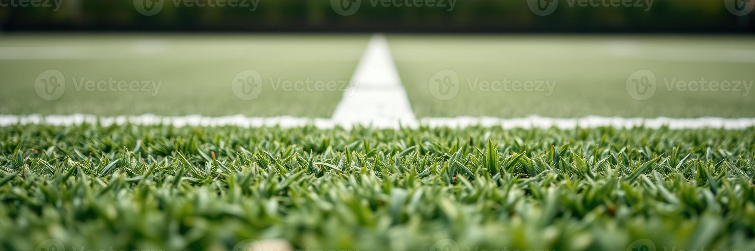 Close-up view of synthetic grass field with a white marking line during daylight hours photo