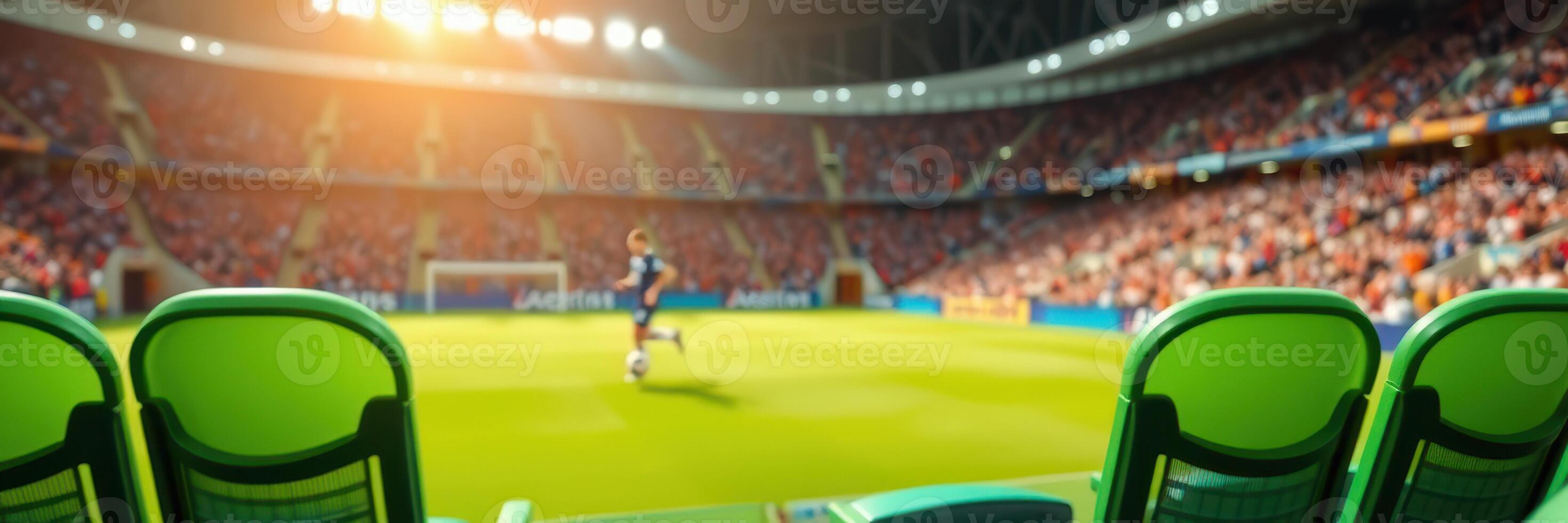 Exciting soccer match in a packed stadium during a bright afternoon with enthusiastic fans cheering photo