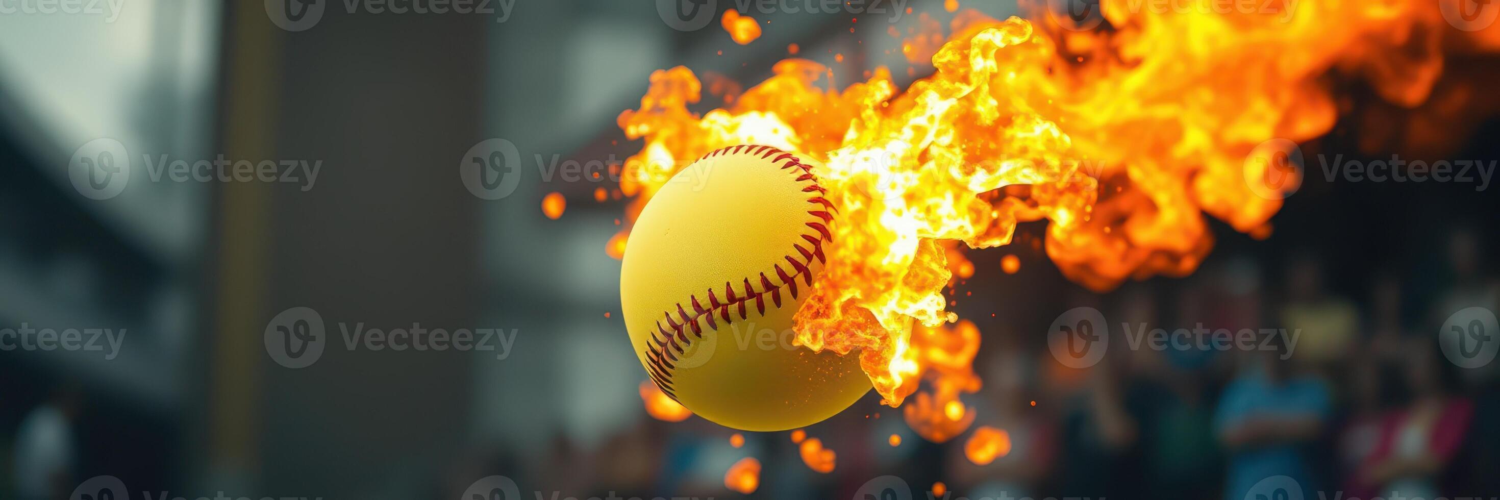 Softball bursting into flames during an exciting game in a packed stadium on a summer afternoon photo