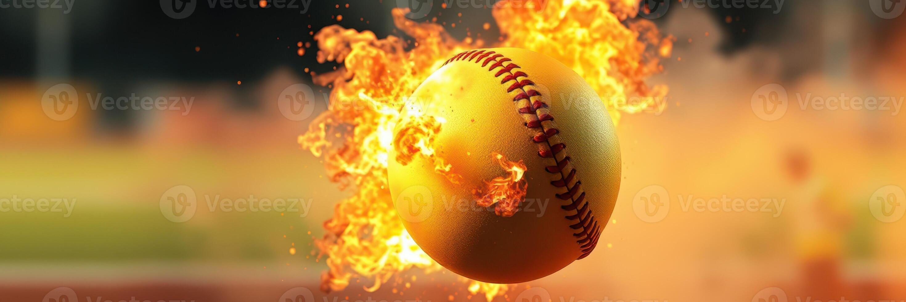 Baseball engulfed in flames during a dynamic play at a sunny sports complex photo
