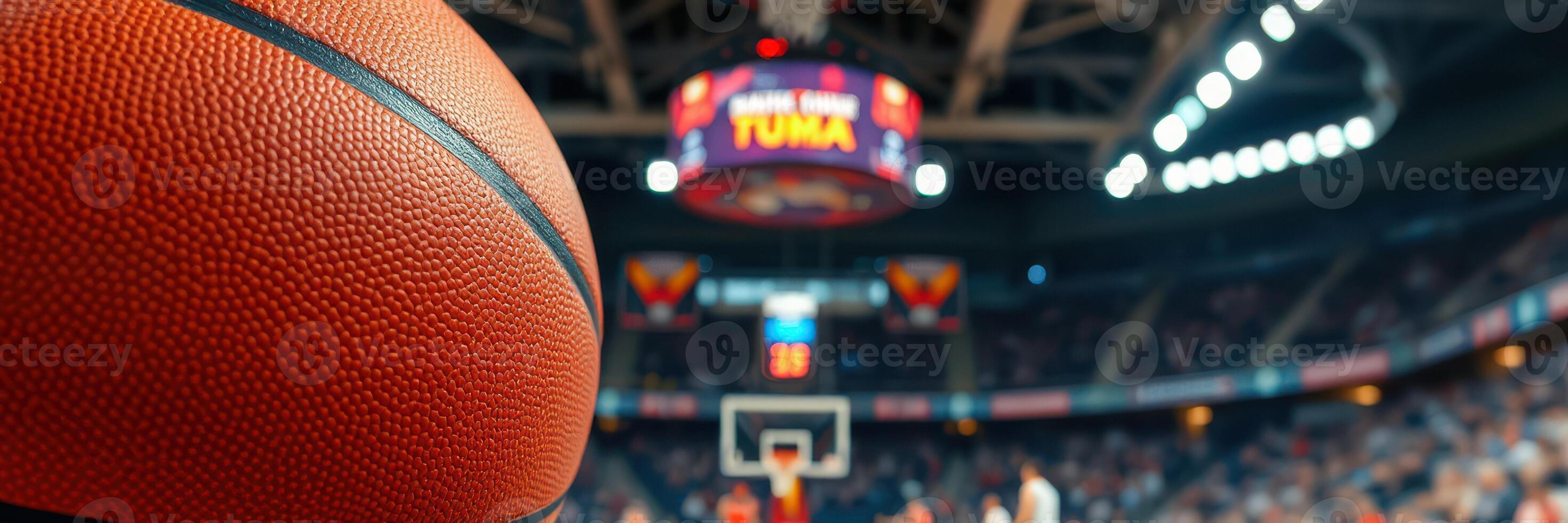 Exciting basketball game in a packed arena during a tense moment in the championship match photo