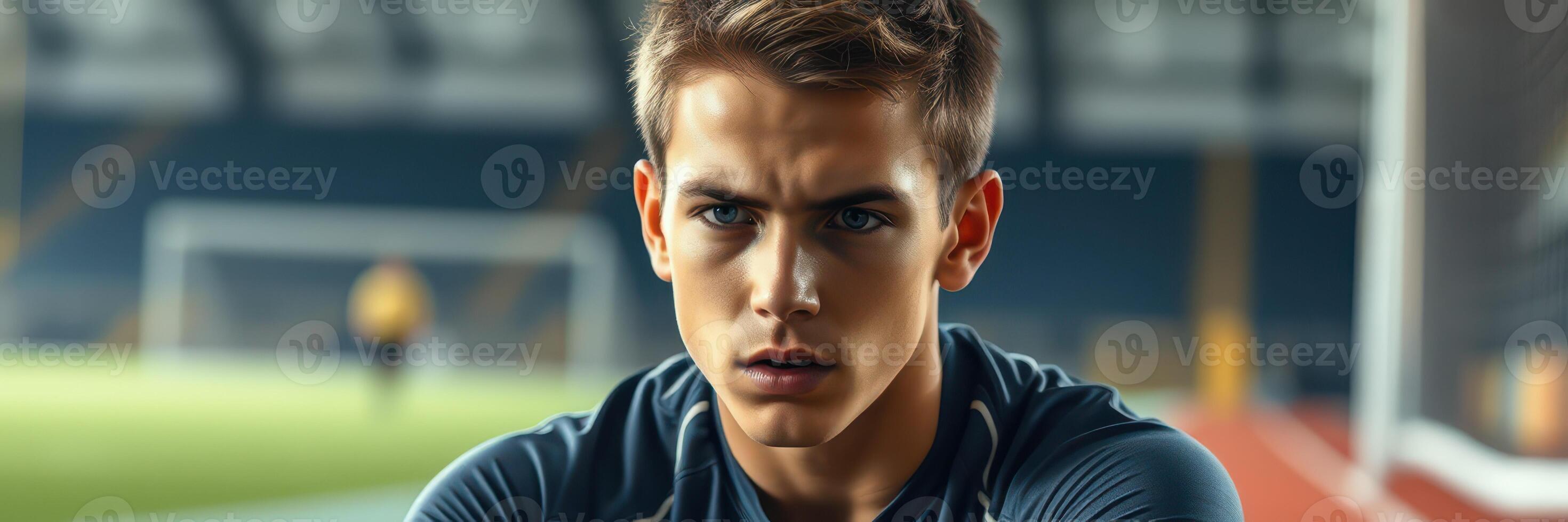 Young athlete focused on training in an empty sports facility during daylight hours photo