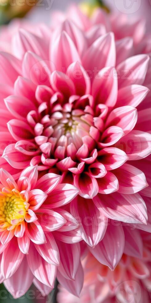 Vibrant pink dahlias blossoming together in a garden during spring photo