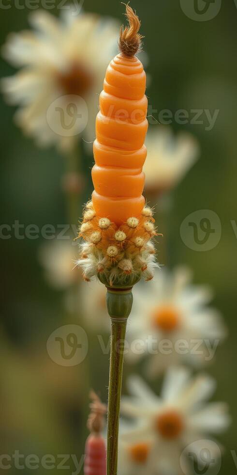 Unique orange flower with spiral shape and soft petals in a vibrant garden setting photo