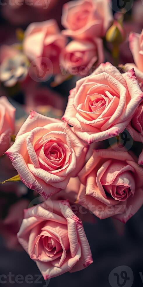 Beautiful pink roses arranged artfully in a floral display showcasing their delicate petals and vibrant colors photo