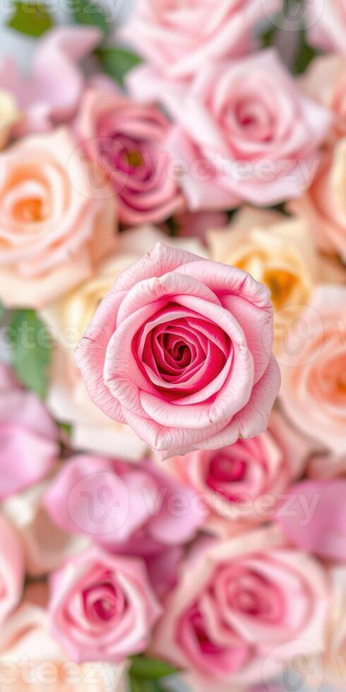 Beautiful pink roses in a vibrant bouquet with soft background colors photo