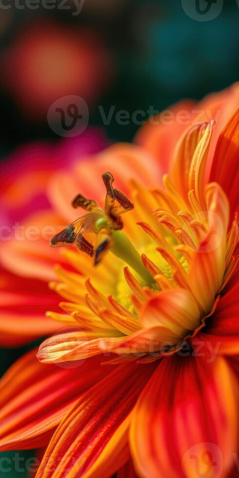 Vibrant orange flower attracting bees during a sunny afternoon in a garden photo