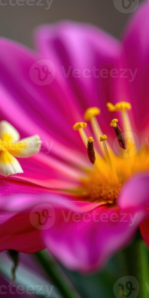 Close-up view of vibrant pink flower showing intricate details of petals and stamens during bright daylight photo