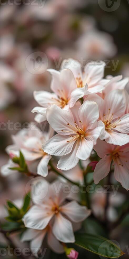 Beautiful pink and white flowers in full bloom during spring at a garden photo
