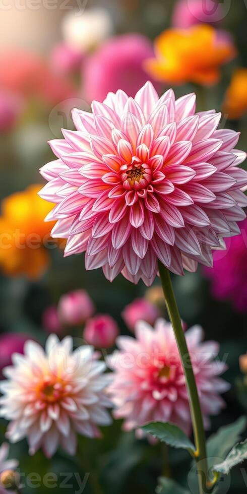 Vibrant dahlia flowers in full bloom during a sunny afternoon in a botanical garden photo