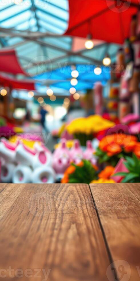Colorful market filled with vibrant flowers and decorative items attracts visitors during bright daylight photo