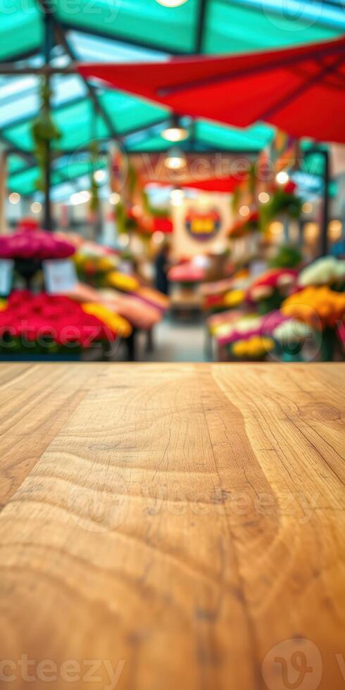 Vibrant flower market bustling with life and colors during a sunny afternoon in a lively urban setting photo