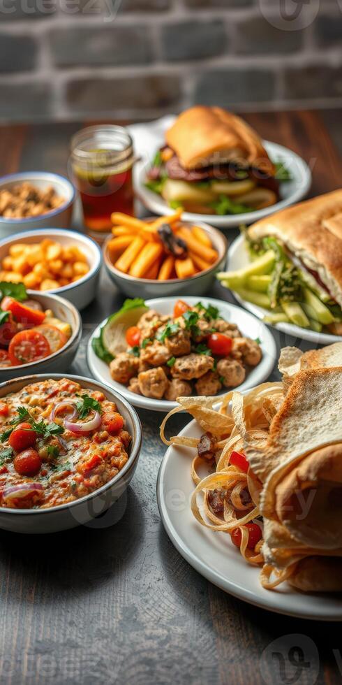 Diverse selection of delicious dishes featuring fresh ingredients and flavors at a casual dining setting photo