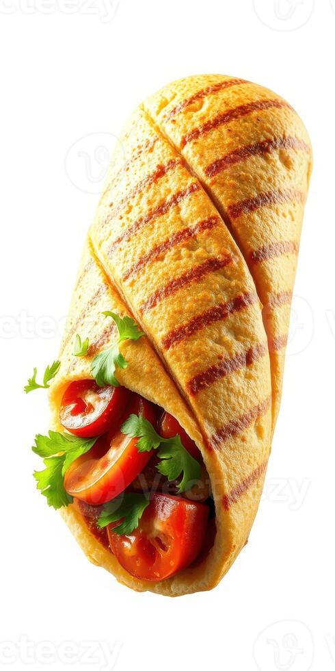 Grilled wrap with fresh vegetables and herbs, ideal for a healthy meal option photo