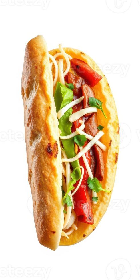 Flavorful taco with vibrant vegetables and fresh herbs ready to enjoy photo